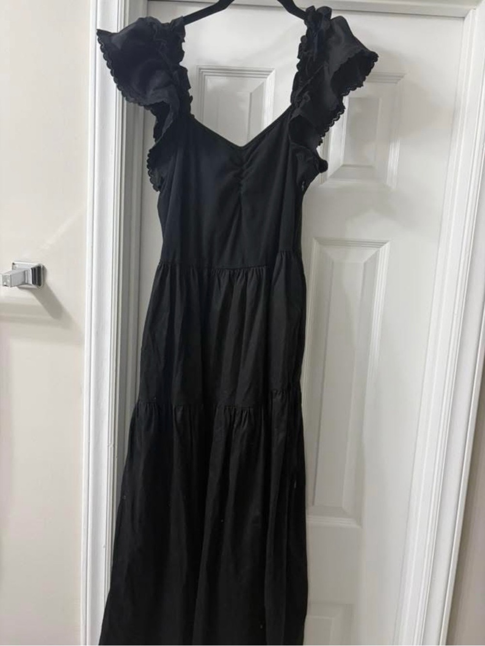Black Ruffle Strap Maxi Dress for Women